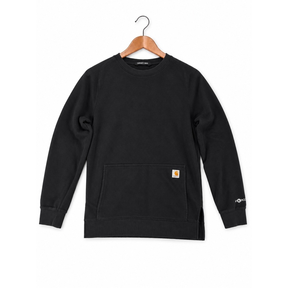 Carhartt Force XS Black Relaxed Fit Crewneck Sweatshirt Kangaroo Pocket Workwear